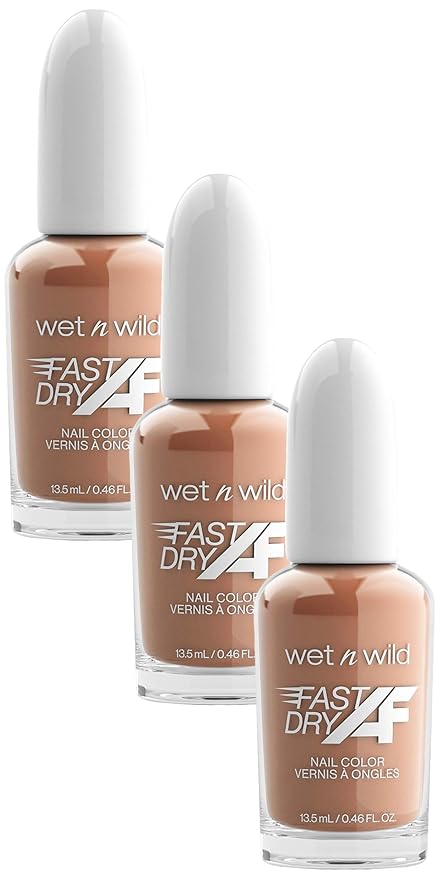wet n wild Fast Dry AF Nail Polish Color, Fall Brown Sorry, I'm Latte | Quick Drying - 40 Seconds | Long Lasting - 5 Days, Shine (Pack of 3)