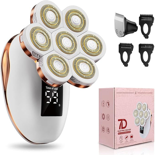 2-in-1 Electric Razors for Women, Wet/Dry 7D Rechargeable Rotary Shaver for Legs, Water Resistant Grooming Kit - Electric Razors for Women, Facial Hair Removal, Bikini Trimmer, Lips - Gentle Hair Remo