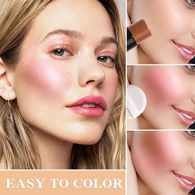 Cream Blush Stick with Brush,Waterproof Multi Cream Blush Skin F4