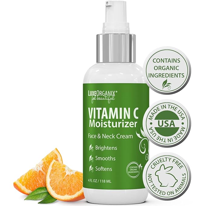 Organic Vitamin C Face Moisturizer with Anti-Aging, Brightening, and Wrinkle-Smoothing Properties.