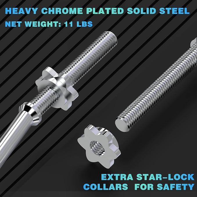 47" EZ Curl Bar Weight Lifting Bar 1-inch Curling 2 Star (300lb Weight