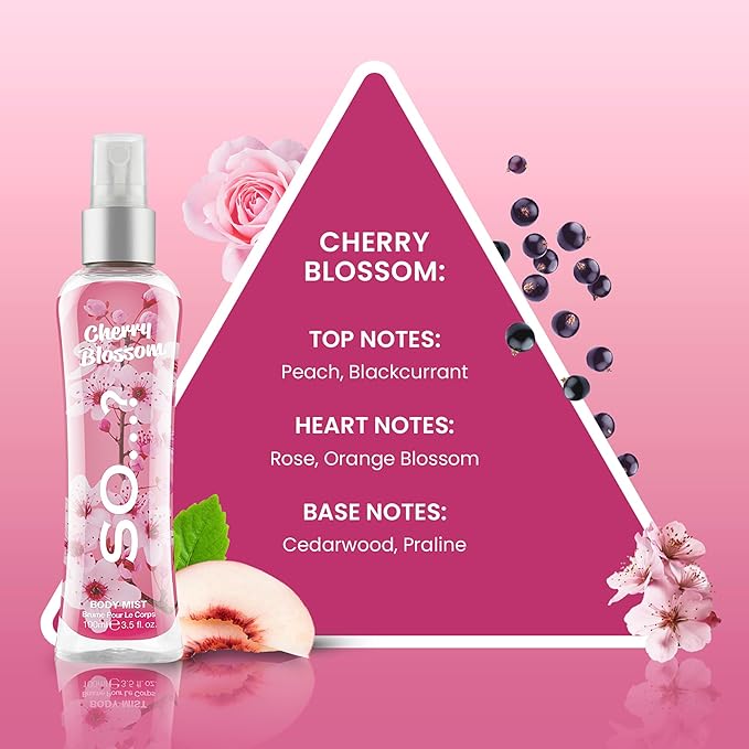 So…? Body Mist Set - Perfumes for Women - Vanilla Perfume, Red Velvet, Cherry Blossom - Scents Lasting 6 Hours - Fragrance Gifts for Women - 3 pcs