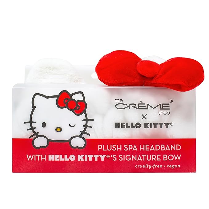 The Crème Shop Hello Kitty x Plush Spa Headband with Hello Kitty's Signature Bow, Face Wash Hair Band For Women