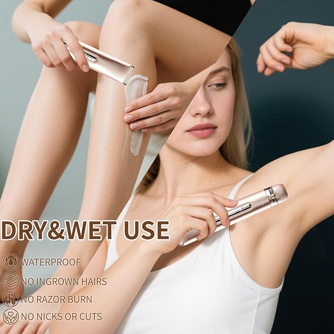 2025 New 2-in-1 Electric Shaver & Bikini Trimmer for Women & Womens Electric Razor, IPX7 Waterproof Wet&Dry Body Hair Remover for Face Legs Underarms, Dual Head Rechargeable Razor(Rose Gold)