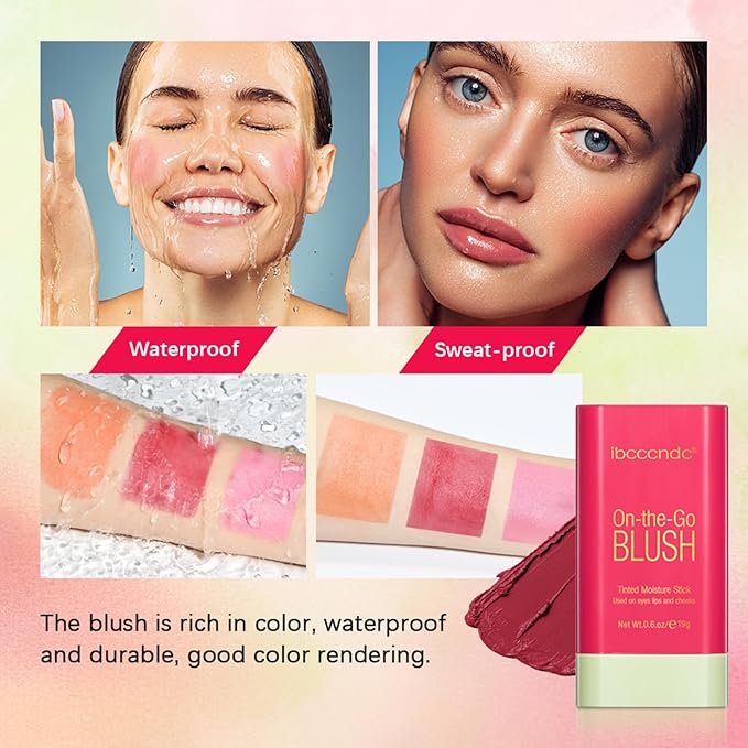 MEICOLY Multi Use Makeup Blush Stick,On-the-Go 2-in-1 Lip Cheek Cream Blush Stick,Waterproof Solid Face Blush Makeup Cheek Tint,Natural Matte Blush Stick for Cheeks,Tinted Moisture Stick,03 Orange