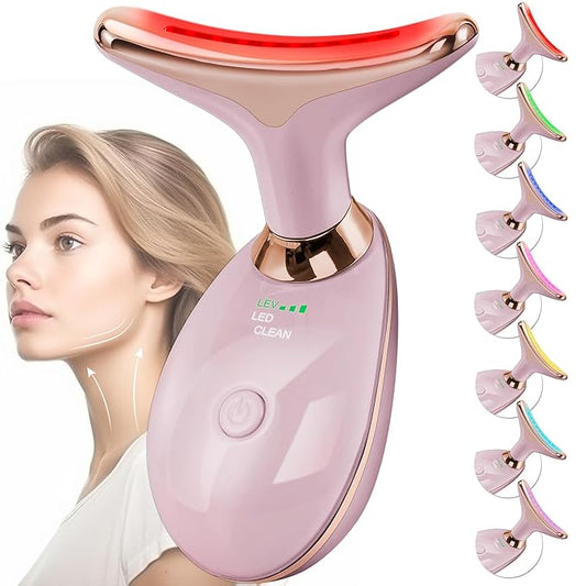 Facial Massager Red-Light-Therapy-for-Face and Neck, Face 𝖲 culpting Wand with 7 Color - Birthday, Christmas, Mothers Day, Valentines Day Gifts for Her Women Mom Best Friend Wife Teacher (Rose Gold)