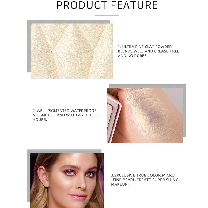 MEICOLY Baked Highlighter Powder Palette,Natural Face Highlighter Shimmer