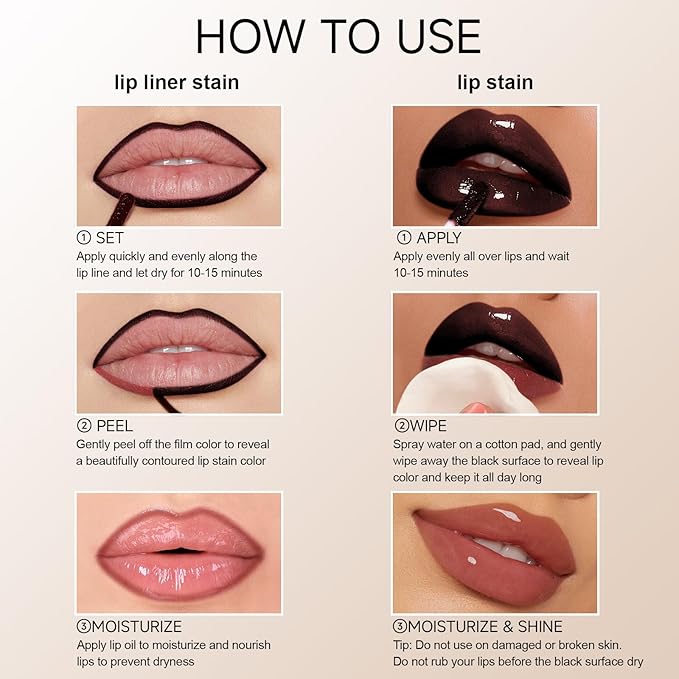 KISSIO Lip Stain Set,Peel Off Lip Liner Stain and Lip Care Oil,Transfer Proof,Long Lasting and Waterproof Lip Tint,Matte Finish,Lip Combo,06 Inlove