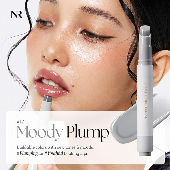 Nature Republic HONEY MELTING LIP PLUMPING (12 GRAY) SOFT LIP STICK Moody Plump Hydrating Gloss, Moisturizing balms, Volumizing formula,Nude & Sheer tint, Glowy Finish, korean make up