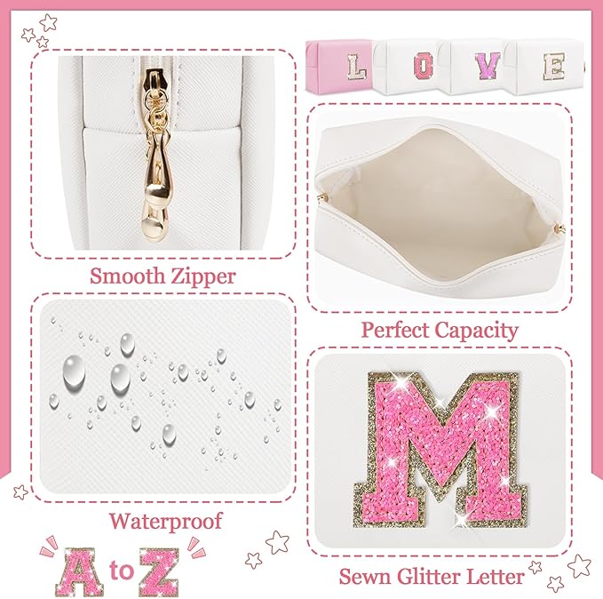 Initial letter patch makeup bag,