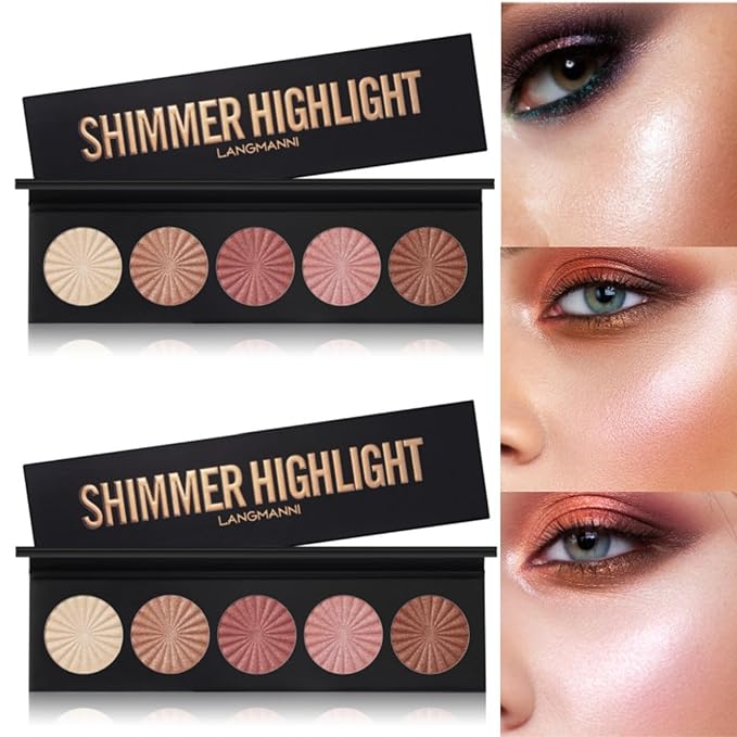 2 Packs Highlighter Powder Palette, 5 Colors Makeup