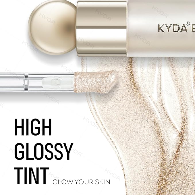 KYDA Liquid Highlighter, Natural Shimmer Tinted, Lasting Glossy Finish, Silky Creamy Lightweight Cover, Radiant Glow Face Enhancing Makeup, Body Liquid Illuminator-Champagne