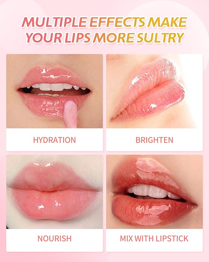 3Pcs Hydrating Lip Oil Set，High Moisturizing Lip Glow Hydrating