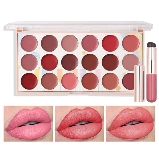 Lip Gloss Palette, 18 Colors Dard Red Pink Nude Brown Lip Makeup Pallet Kit, Pro Women Lip Color Palette with Soft Silicon Brush, Lip Present Set for Teen Girl, Mum, Daughter, Friend, Sister
