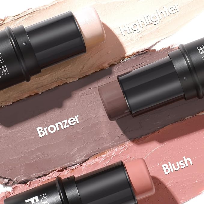 FOCALLURE 3 Pcs Cream Contour Sticks,Shades with Highlighter Finishing Makeup,FAIR-LIGHT