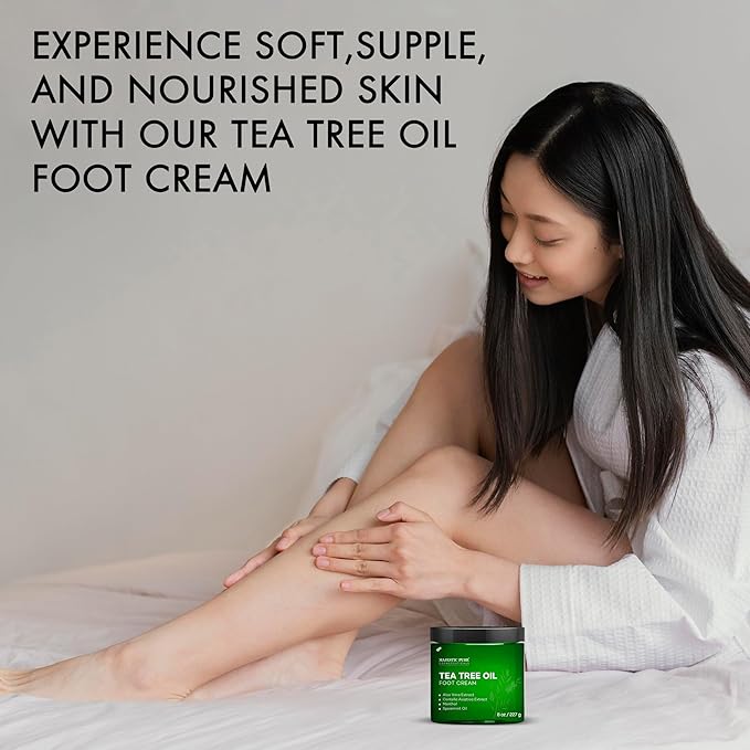 Majestic Pure Tea Tree Oil Foot Cream, Warming Cream - Calluses, Dry Cracked Feet, Hands, Heels, Elbow, Nails, and Knees - Softens & Moisturizes Skin - 8 oz