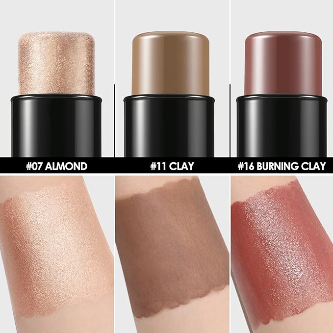 FOCALLURE 3 Pcs Cream Contour Sticks,Shades with Highlighter Finishing Makeup,MEDIUM