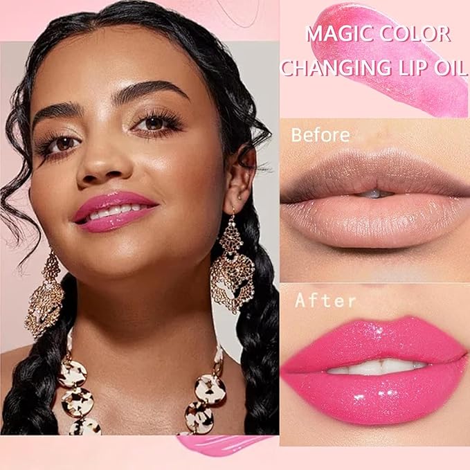 2PCS Color Changing Lip Oil Lip Care，2024 New Magic Black Color Changing Lip Oil and Magic Color Changing Lip Oil PH，Moisturizing Lip Glow Oil Plumping Glimmer Glow Lipstick Non-sticky