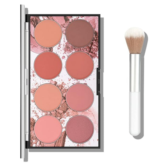KYDA 8 Colors Face Blush Palette, Natural Matte Blush Palette, Smooth Blendable Powder, Multiuse Blusher Makeup with Contour and Highlighter
