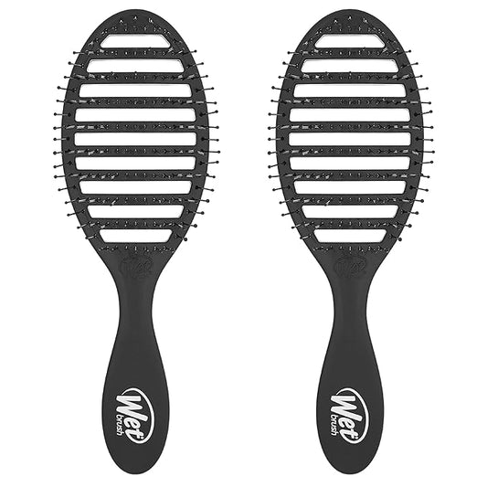 Wet Brush Speed Dry Hair Brush - Black - Vented Design and Ultra Soft HeatFlex Bristles Are Blow Dry Safe With Ergonomic Handle Manages Tangle and Uncontrollable Hair - Pain-Free (Pack of 2)
