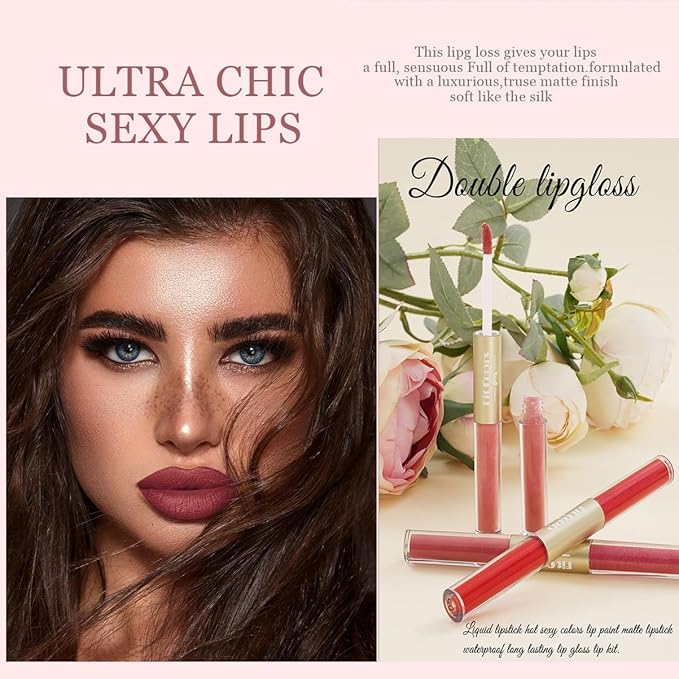 Double-end 2-in-1 Matte & Shimmery Lip Gloss Set, 3 PCS/Set (Set B, 3pcs)