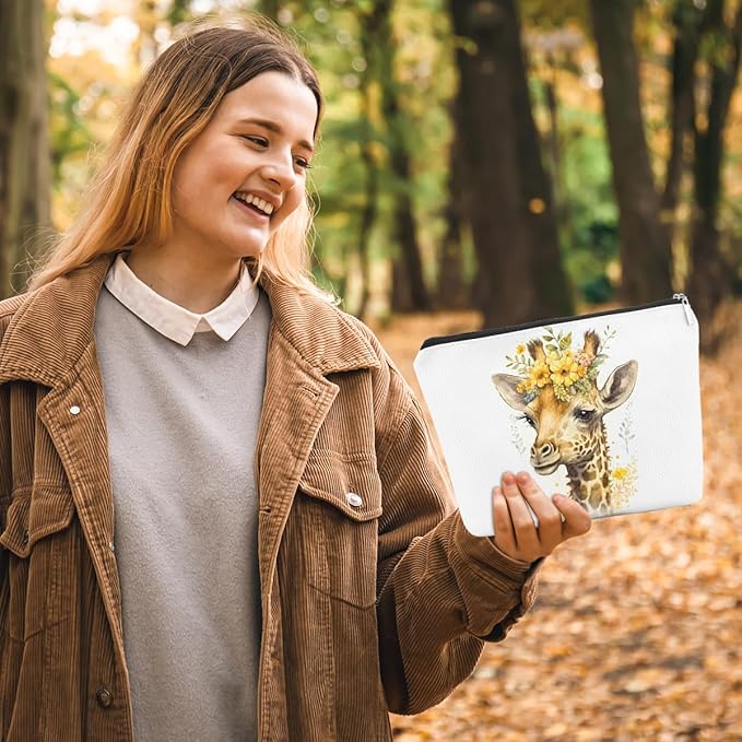 Floral giraffe elephant cosmetic bag