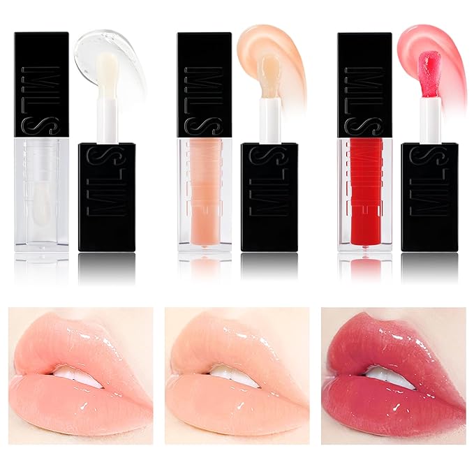 3PCS Hydrating Lip Glow Oil, Moisturizing Lip Oil Gloss,Plumping Lip Gloss,Natural Lip Plumper,No-Sticky Lip Gloss Lip Balm Lip Care for Women,girls 0.33fl oz