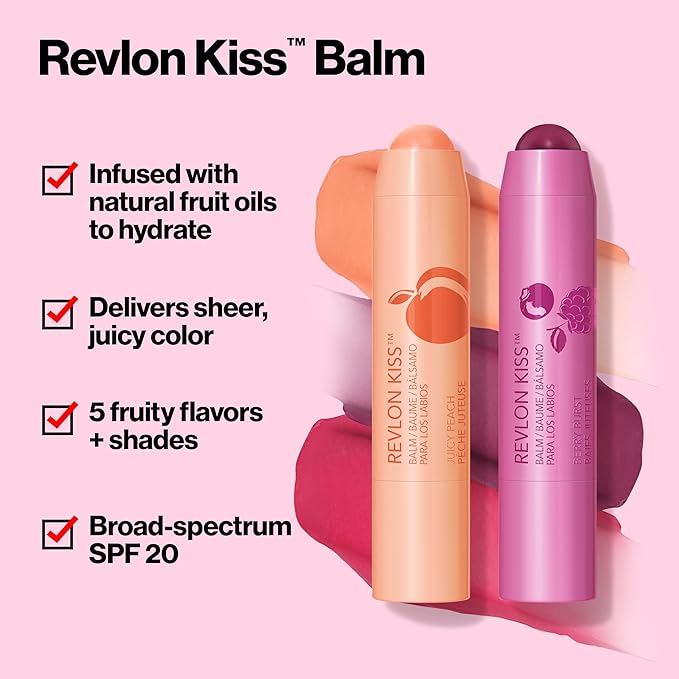 Revlon Kiss Tinted Lip Balm with SPF 20, Hydrating, Flavored, Infused with Natural Fruit Oils, 010 Tropical Coconut, 0.09 oz