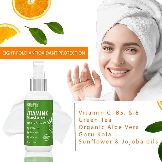 Organic Vitamin C Face Moisturizer with Anti-Aging, Brightening, and Wrinkle-Smoothing Properties.