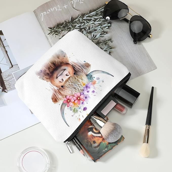 Western cosmetic bag highland cow