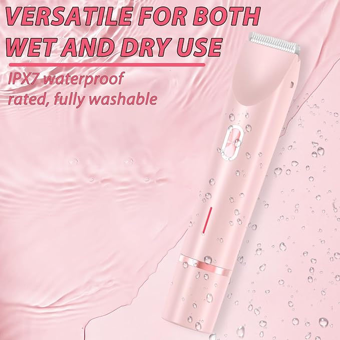 Glow Aura Womens Shaver 2 in 1,2025 New Razor & Shaver with Dual Ceramic Head,Bikini Trimmer for Women,IPX67 Waterproof Wet & Dry Use Body and Face Hair Trimmer for Women (Pink)