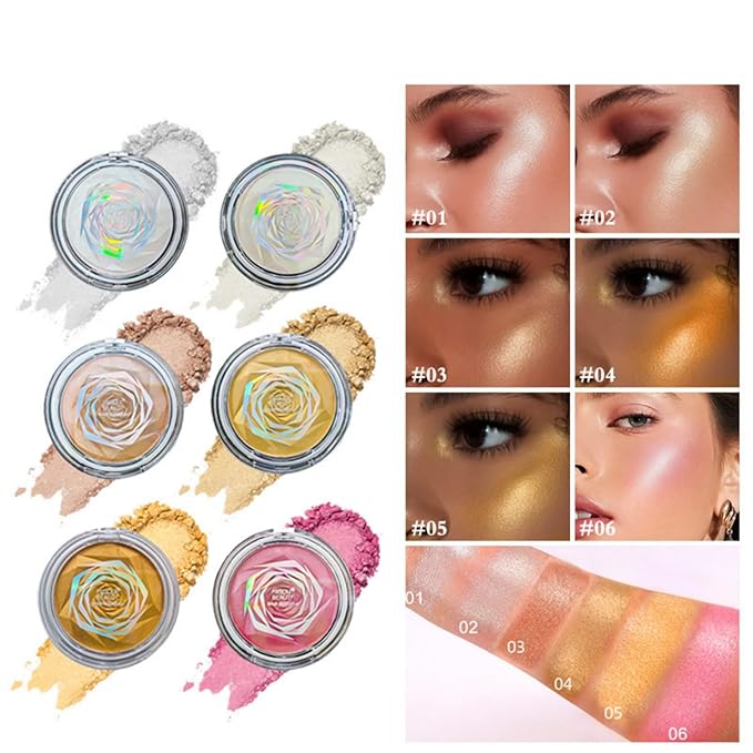 MAEPEOR Face Highlighter Palette 6 Colors Smooth Shimmer (Color 03)