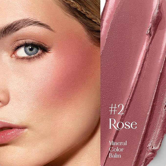 Mineral Color Balm, SPF 35 Multi Color Stick for Lips, Cheeks& Eyes, Blendable Creamy Lightweight Formula, Buildable Shimmer Finish, Multiuse Makeup Stick, Rose