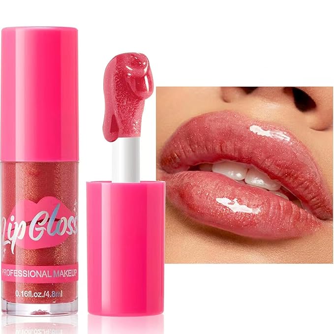 Lip Plumper Gloss Glitter Tinted Plumping Lip Gloss For Women Hydrating Long Lasting Shimmer Moisturizing Glossy Non Sticky Lip Gloss (02#)