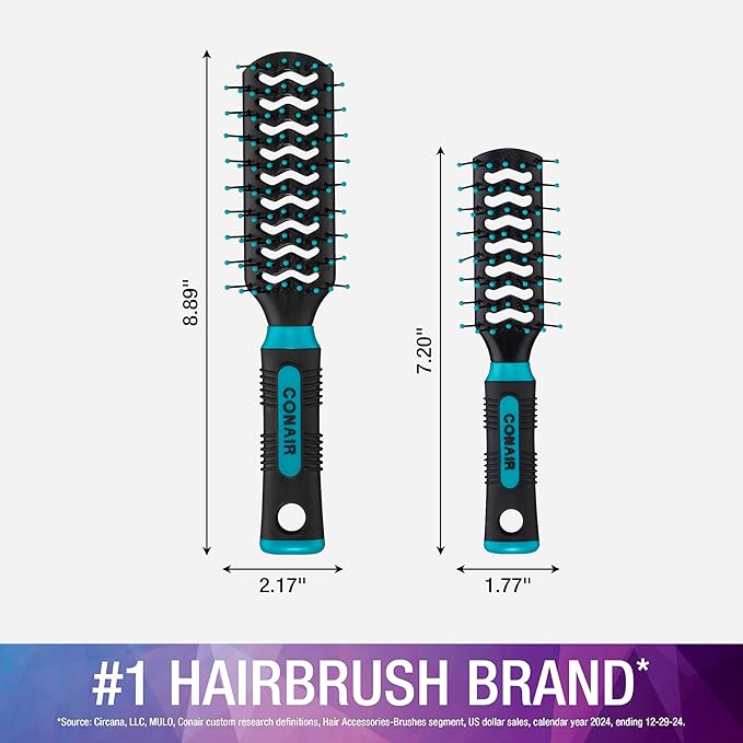 Conair Styling Essentials Brush Set, Full-Size and Mid-Size Vent, Value Pack