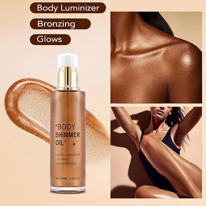 Body Shimmer Oil, Bronze Liquid Illuminator Body Glitter Golden, ) 80ML
