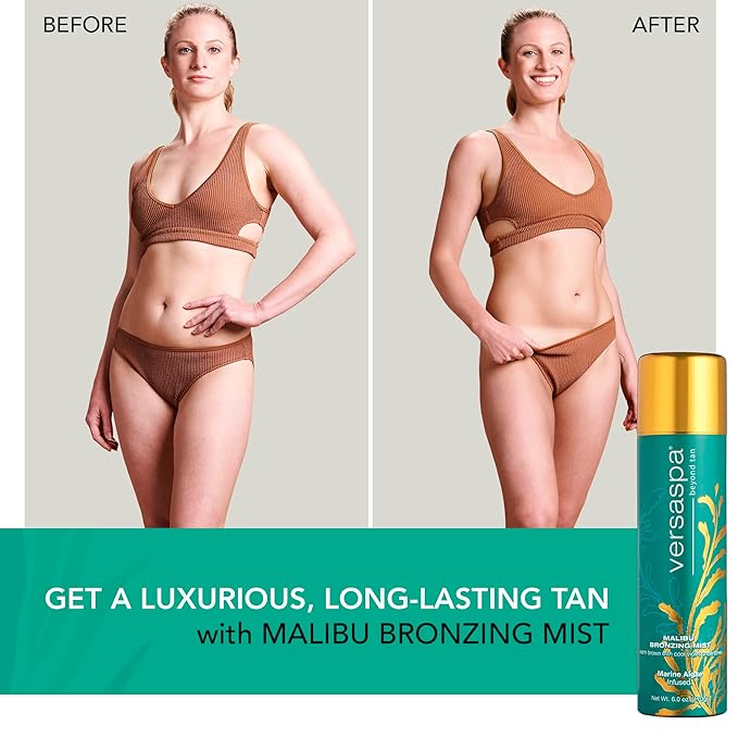 MALIBU Bronzing Mist Sunless Self Tanner with Warm Brown and Cool Violet Undertones for Body and Face, 6 Ounces