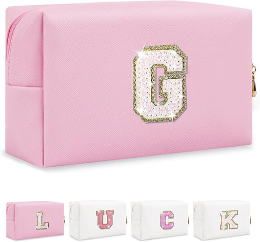 Initial letter patch makeup bag,