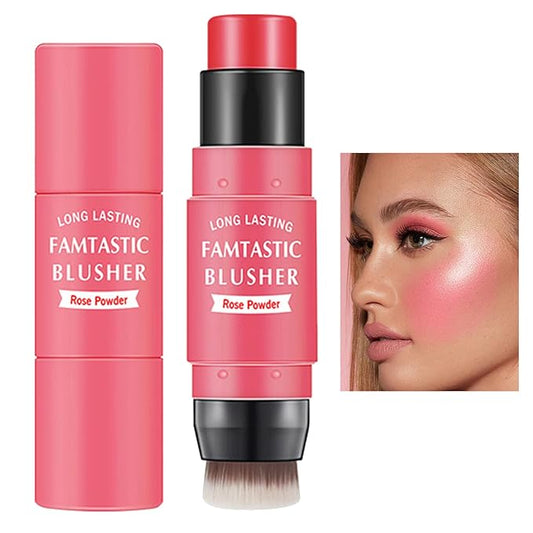 Cream Blush Stick with Brush,Waterproof Multi Cream Makeup Stick,Lightweight,Long-lasting,2 in 1 Multi Blush for Cheeks & Lip Tint & Eyeshadow Makeup(#02 Rose Power)