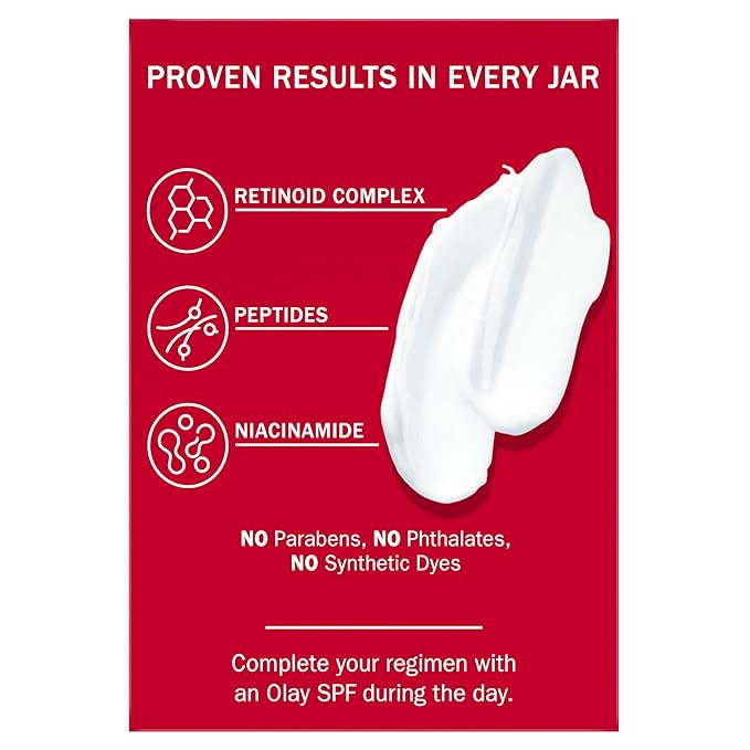 Olay Retinol Face Moisturizer, 24 MAX Anti-Aging Night Cream for Women, Fragrance-Free, Non Greasy - Anti-Wrinkle, Smooth Fine Lines, Tightening, Hydrating Skin Care - Peptides, Glycerin, 1.7 Oz