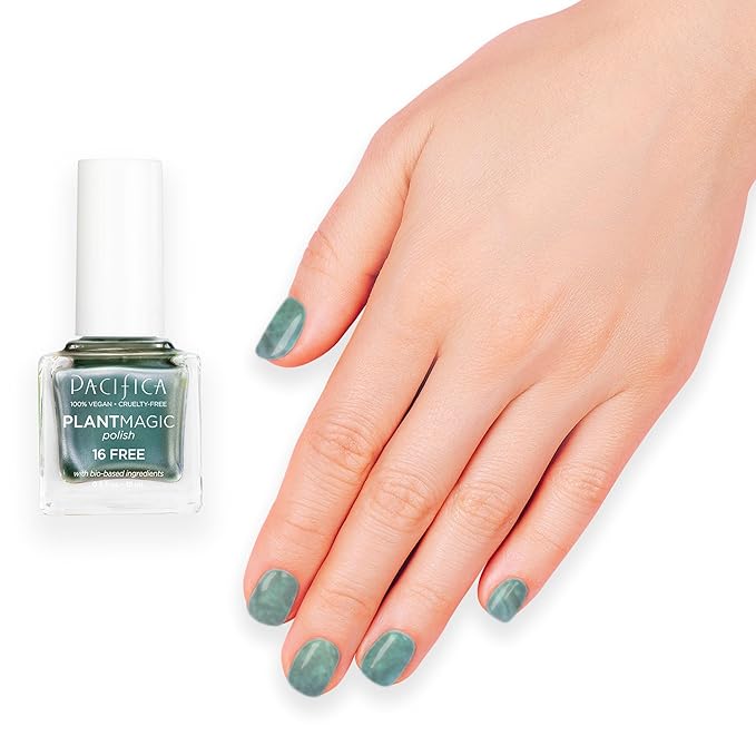 Pacifica Natural Nail Polish – Plant Magic Glitter Green Nail Polish - Plant Based, Non-Toxic & Clinically Tested - Lasting Colors, Glossy, Chip-Resistant, Clean Beauty, Dermatologist Approved Abalone