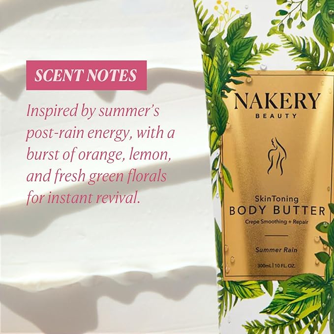 Nakery Skin Toning Body Butter for Women - Firming Body Lotion for Women - Peptide Infused Body Lotion for Crepey & Sagging Skin - Skin Firming Lotion for Neck, Arms & Legs - Summer Rain