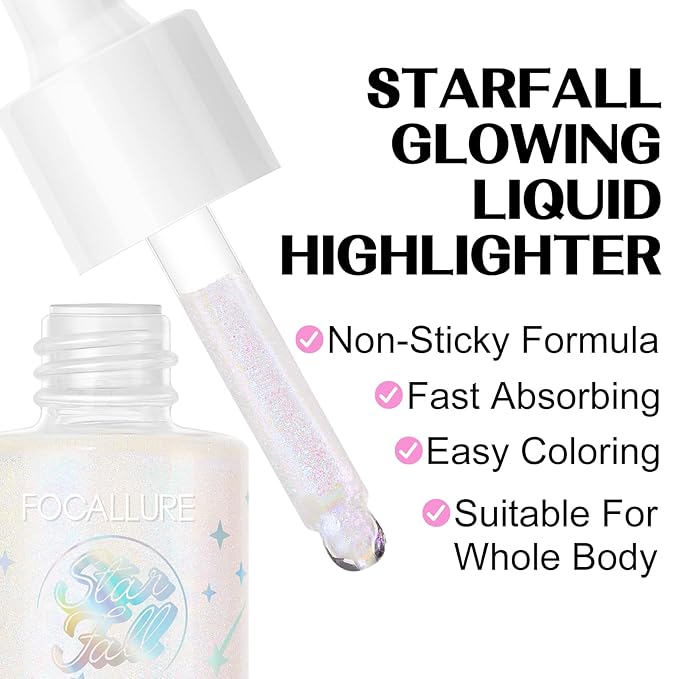 FOCALLURE Starfall Glowing Liquid Highlighter, Shimmering Body Oil,