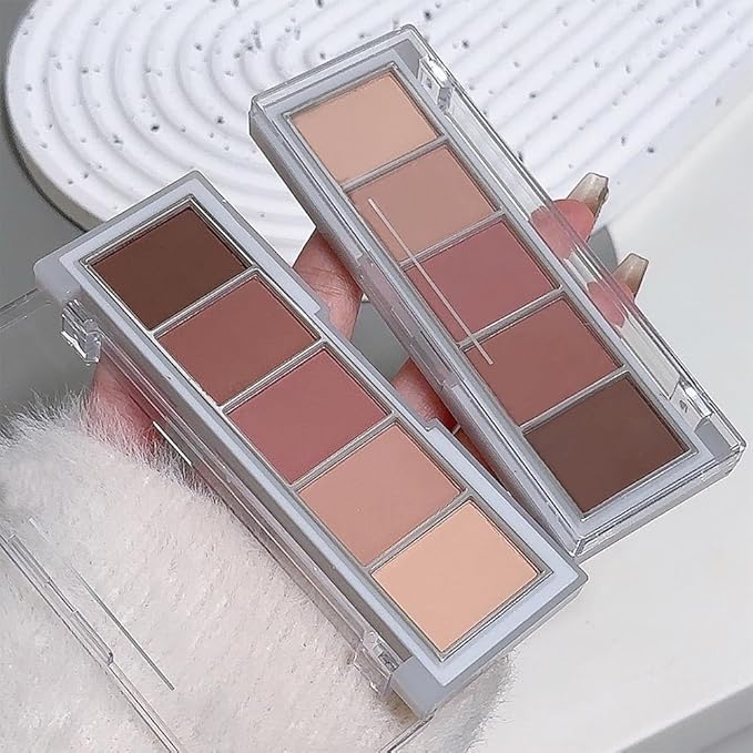 evpct 5 Colors Matte Nude Eye Shadow Palette Makeup for Older Women, Nude Pink Rose Mauve Brown Cocoa Matte Cream Mini Eyeshadow Palette for Blue Green Eyes, Contour Makeup Palettes, sombras de ojos