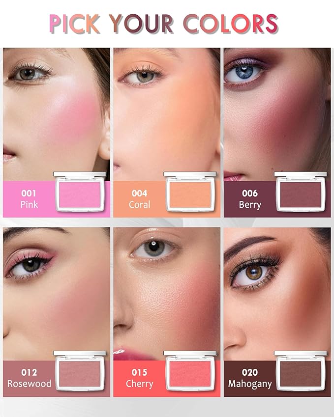 Pink Powder Blush Palette, Matte Powder Makeup Blush for Cheeks, Natural Glow Face Blush Contour Palette, Lightweight,Smooth, Highly Pigmented Buildable Color, Long-lasting All-Day Face Enhancing-Pink