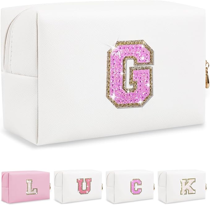Initial letter patch makeup bag,