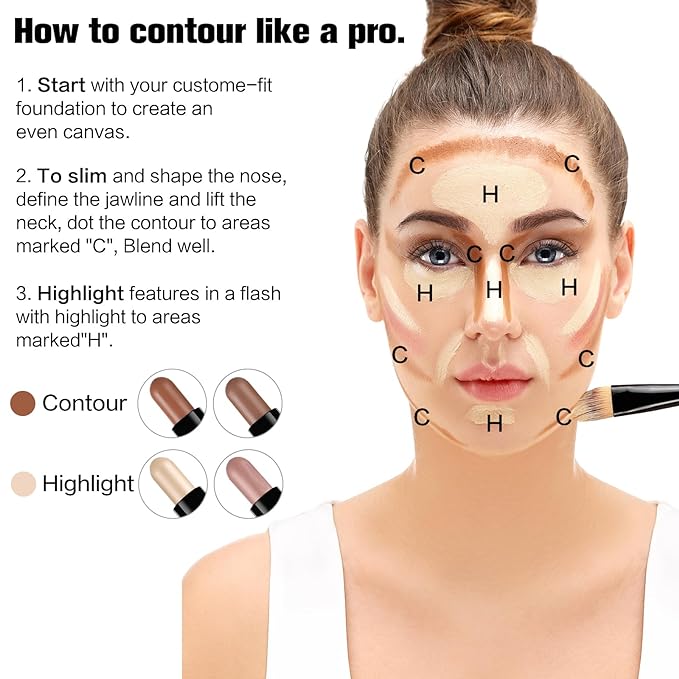 Contour Stick, 2Pcs Dual-Ended Highlighter Makeup Pen & + 03#)