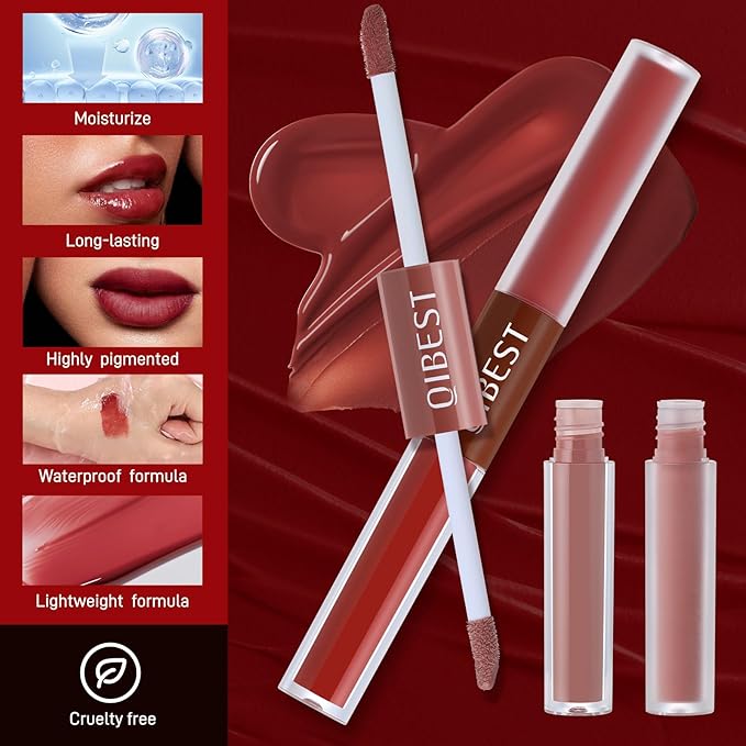 Matte Liquid Lipstick Set, 6 Colors 2-In-1 Mirror Glosses