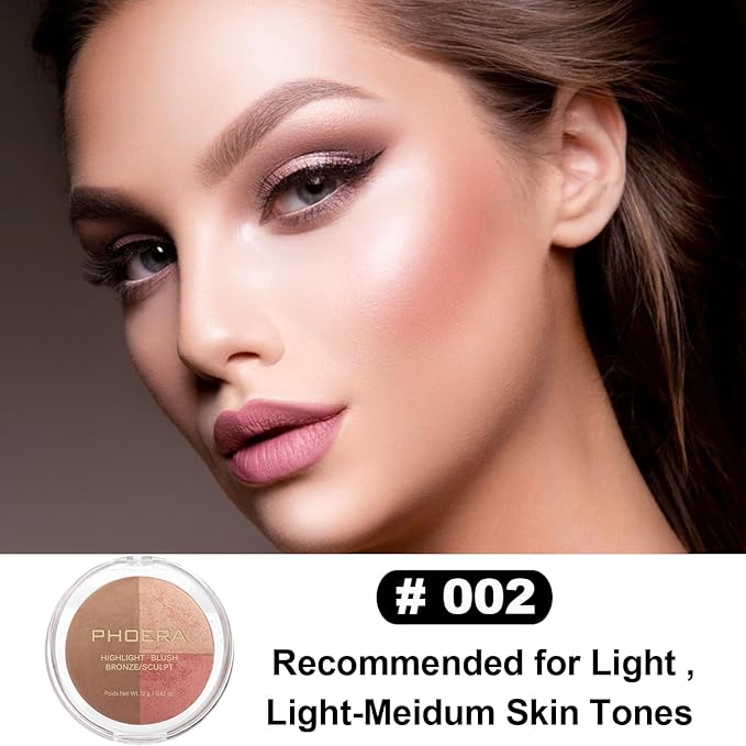 PHOERA Foundation, PHOERA Contour Palette,Shades with Highlighter & Contour/Warm peach+#002)