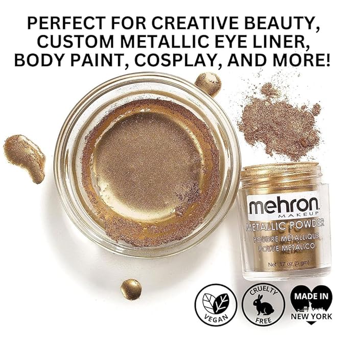 Mehron Makeup Metallic Powder (.17 Ounce) with Mixing 1 oz